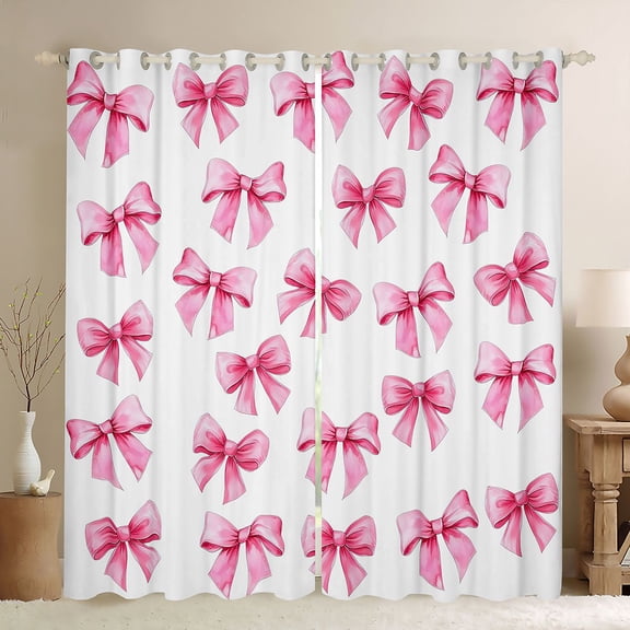 Manfei Kids Teens Girls Cartoon Pink Ribbon Bow Black Out Curtains,Cute Bow Knot Curtains Pack of 2 (42x63 Each),Dreamy Princess Bowtie Bedroom Curtains,Luxury Bedroom Decor