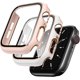 thumbnail image 1 of 2 Pack Cases Compatible with Apple Watch Case 45mm Series 7 Built in Tempered Glass Screen Protector Ultra-Thin Bumper Full Coverage iWatch Protective Cover for Women Men (Pink/White), 1 of 5