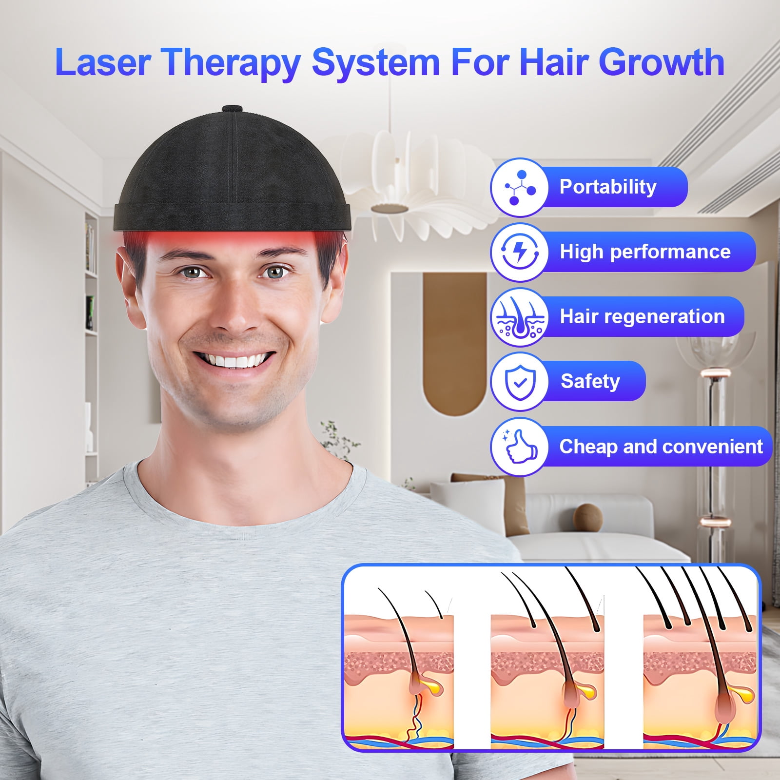 New LED Cap Device- 118 Laser Probes For Fuller-Looking Hair & Scalp Vitality for Men & Women,Two Modes of Red Light and Blue Light