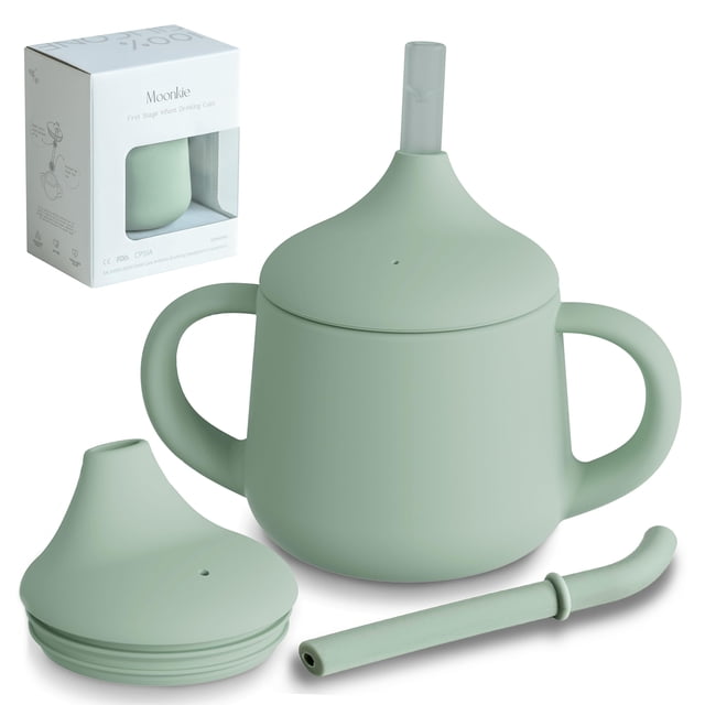 Sippy Cups Moonkie Silicone, 1 paquete de 120 ml, más de 4 m, con pajita, 3 etapas