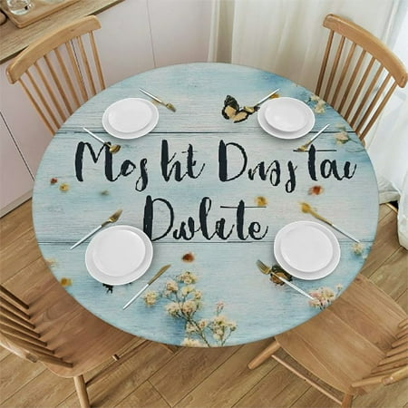 

Palnkart Flower Butterflies Quote Round Tablecloth with Elastic Edge Table Cover Stain-Resistant and Washable - Ideal for Indoor and Outdoor Use - Home Decor 38 -42