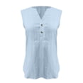 thumbnail image 2 of Tiqkatyck Tank Tops for Women Trendy Women's 2025 Spring and Summer New Solid Color V Neck Button Sleeveless Chiffon Vest Women's Vest Sleeveless Tunic Tops Summer Tops for Women Blue XXL, 2 of 9