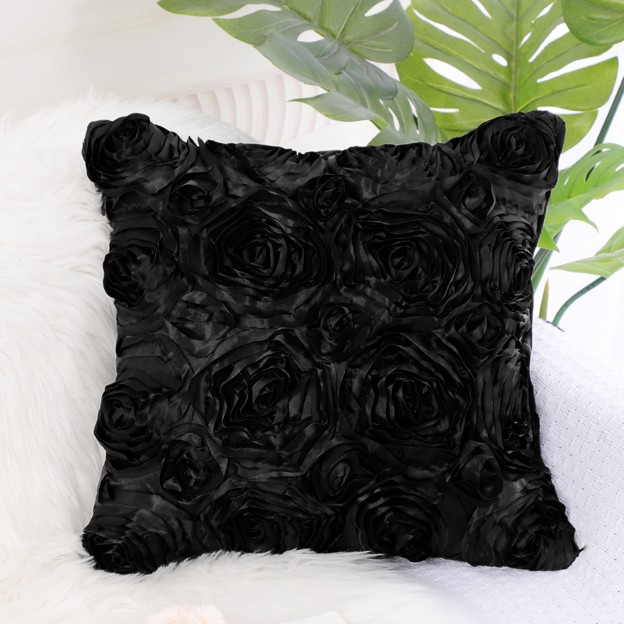 Cushions Covers 3D Rose Satin Luxury Sofa Bed Scatter Faux Silk Floral Cushion 