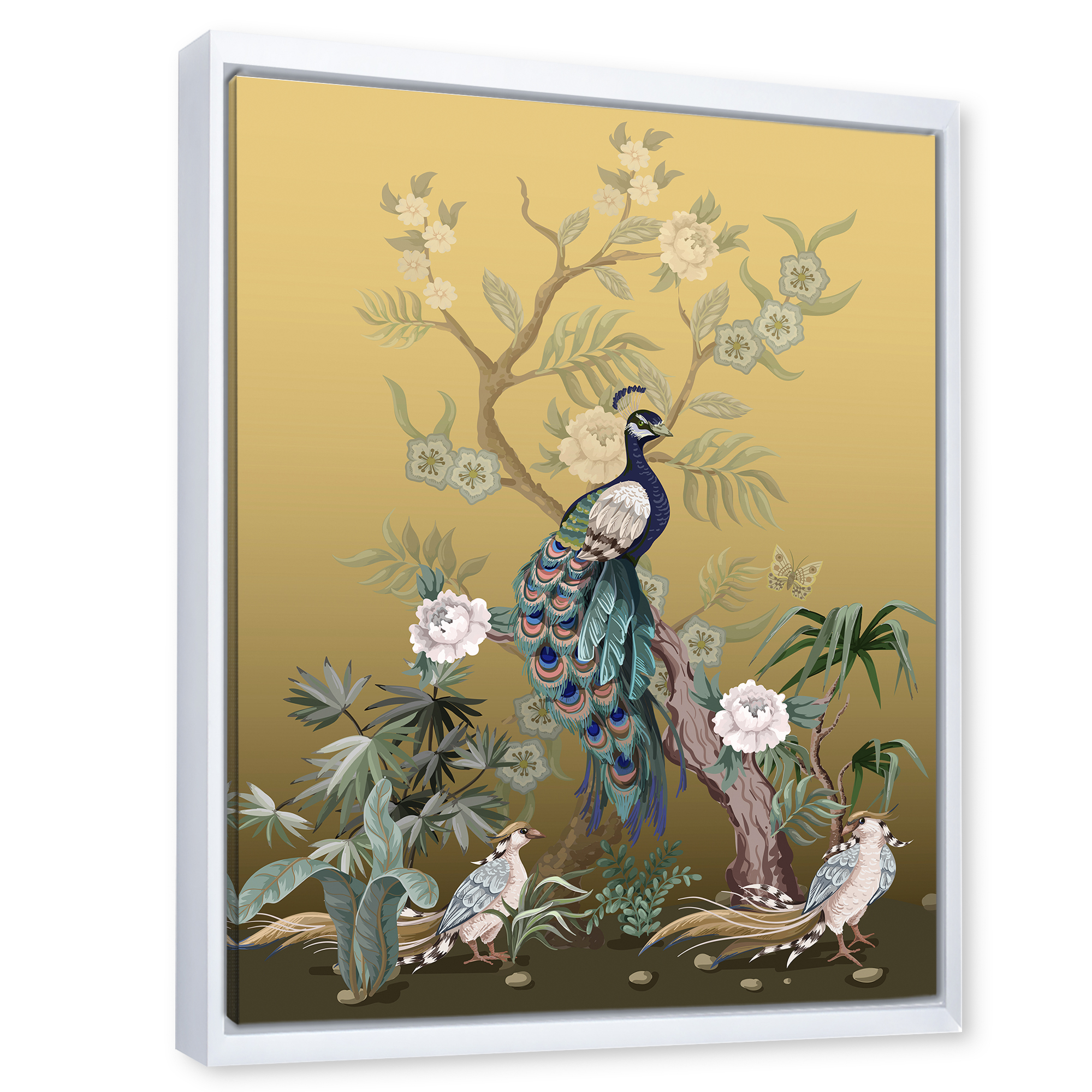 Designart 'Chinoiserie With Peonies and Birds VI' Traditional Framed Canvas Wall Art Print