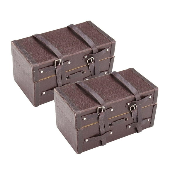 2PCS Mini Imitation Leather Wooden Cases Mini Storage Boxes Mini Room Toys DIY Craft Accessories for Kids