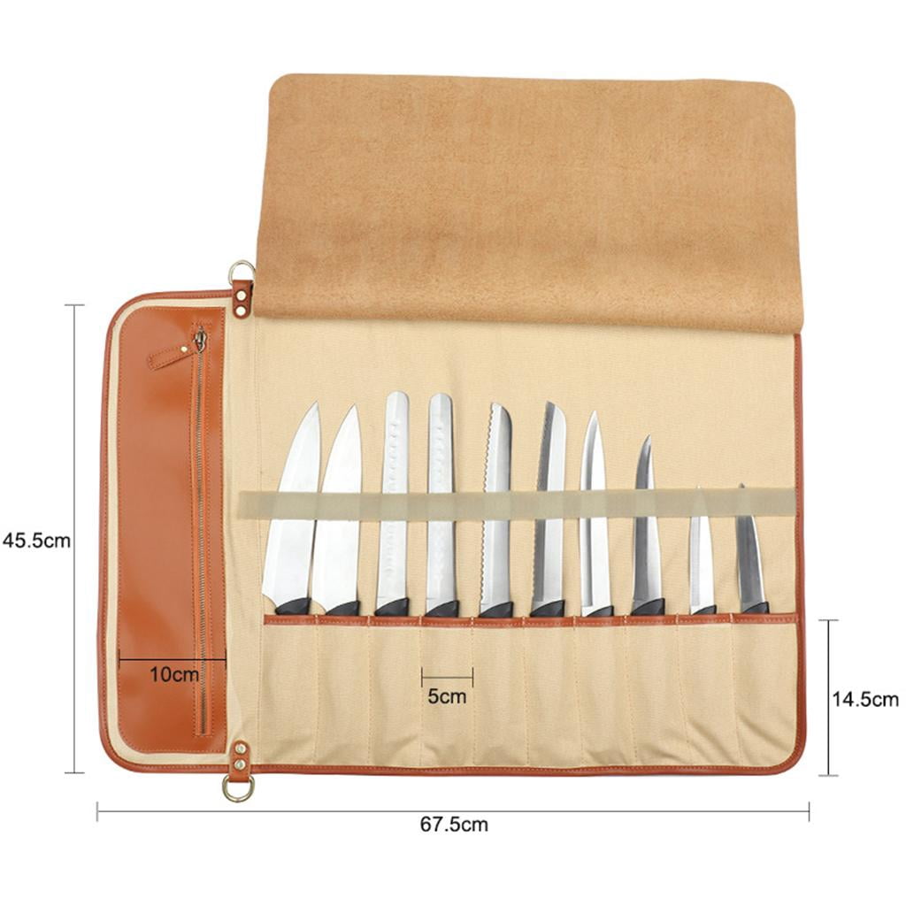Roll Case, Leather Cutlery Holders Protectors, Home Kitchen Cooking Utensils Wrap Bag Wallet , Roll Bag Brown