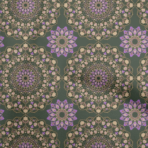 oneOone Polyester Spandex Olive Green Fabric Mandala Sewing Craft Projects Fabric Prints By Yard 56 Inch Wide