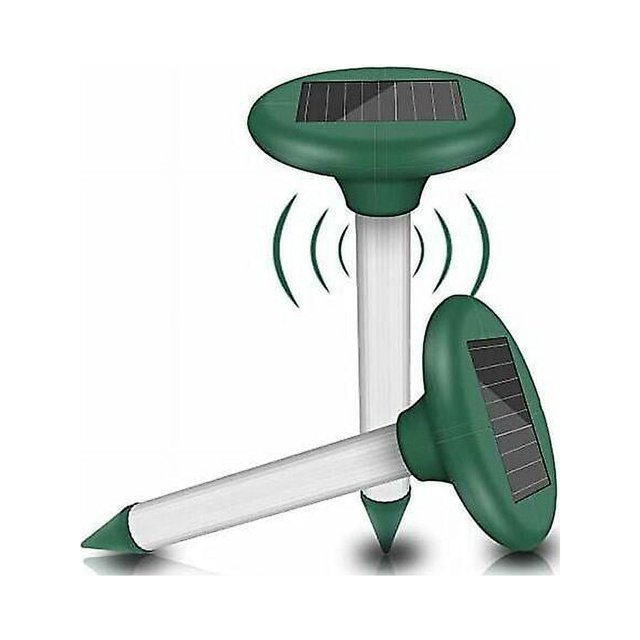 Repelente solar ultrasónico de topos, paquete de 2, repelente solar de ratones, antirrepelentes de topos, serpientes, césped, granja (verde)