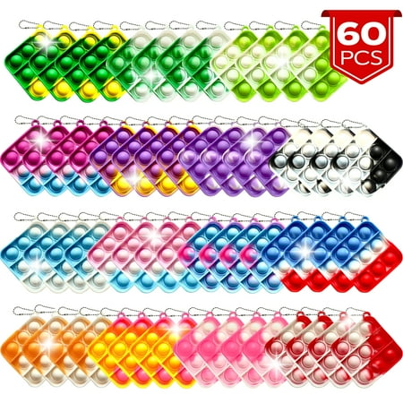 60 Pcs Push Pop Bubble Fidget Keychain Pack, Simple Anti-Anxiety Silicone Rainbow Mini Popping Office Desk Toy, Squeeze Stress Relief Sensory Hand Suitable for Kids Adults Gift