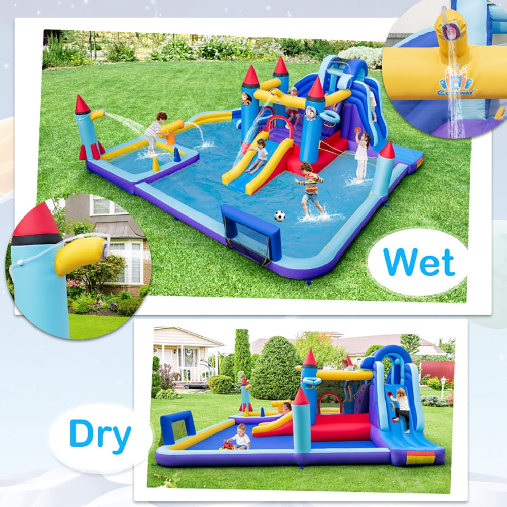 Spaco Rocket Theme Inflatable Water Slide Park with 950W Blower, Jumping Family Backyard Bouncy Castle, Durable Sewn with Extra Thick Material, Idea for Kids