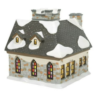 Department 56 Snow Village Woodlands Family Church Lit Building - 7.48 Inch Porcelain Christmas Village Piece