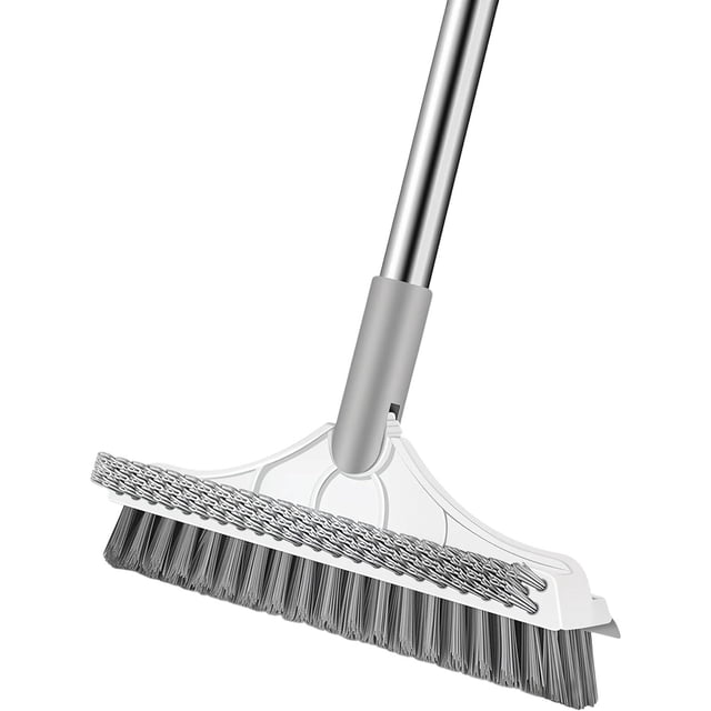 Jalador para Pisos 3 en 1 con Cepillo de Goma Escoba de Limpieza para Baño con Mango Extensible, Cepillo para Tallar Azulejos y Limpieza de Rincones, Ideal para Suelo y Paredes
