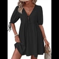 thumbnail image 2 of Vestido Informal de Verano 2025 para Mujer, de Corta, Corte A, con Lazo y Lazo Al Frente, Estilo Babydoll, Holgado y . Negro M, 2 of 10