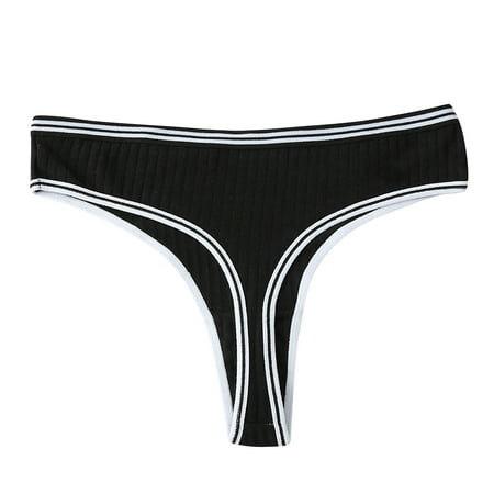 

Underwear For Women Striped Belt Low Waist Through Waist Bikini Brief Thong Panties 6 Pack