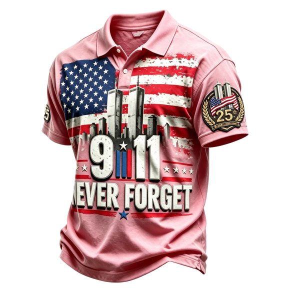 9/11 25th Anniversary Commemorative Polo Shirts for Men 25th Anniversary Usa Golf Shirts Casual Tops Hope Courage Patriotic Never Forget T Shirts