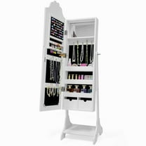 Zimtown Mirror Jewelry Cabinet Armoire Organizer, Storage Cabinet with Full Length Mirror & 2 Drawers, Kids Princess Makeup Cabinet for Bedroom, White