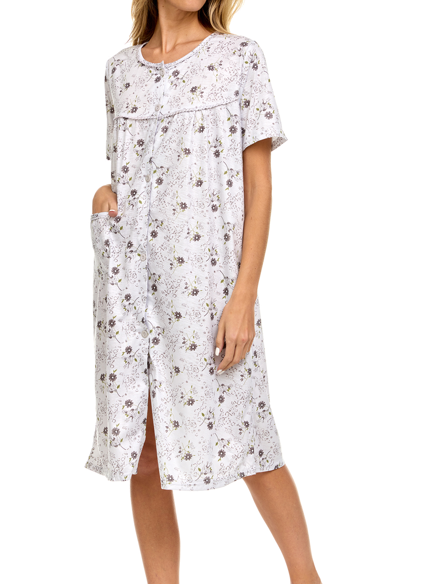 EZI Women’s Buttondown Floral Cottonrich Short Sleeve House Dress