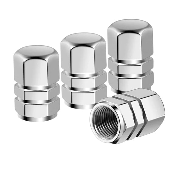 Car Aluminum Valve Stem Caps, 4Pack Rust-Free, Universal for Vehicle/Bicycle/Golf Cart （Silver）
