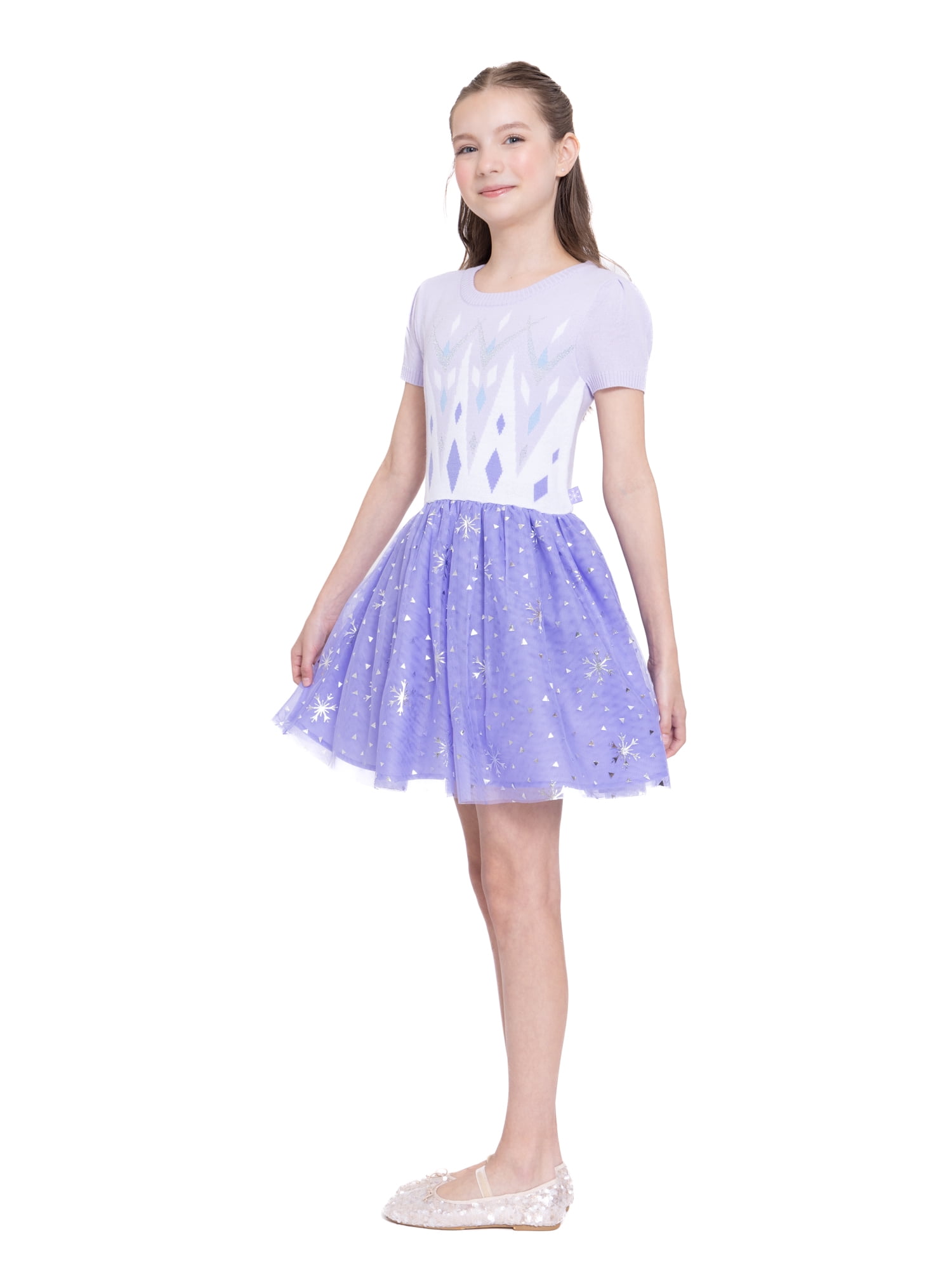 Girls Disney Frozen Elsa Cosplay Short Sleeve Sweater Dress, Sizes 4-12