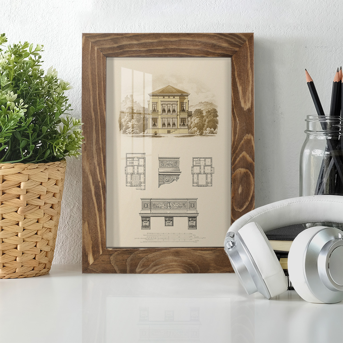 Estate and Plan I -Framed Print w/glass-Walnut