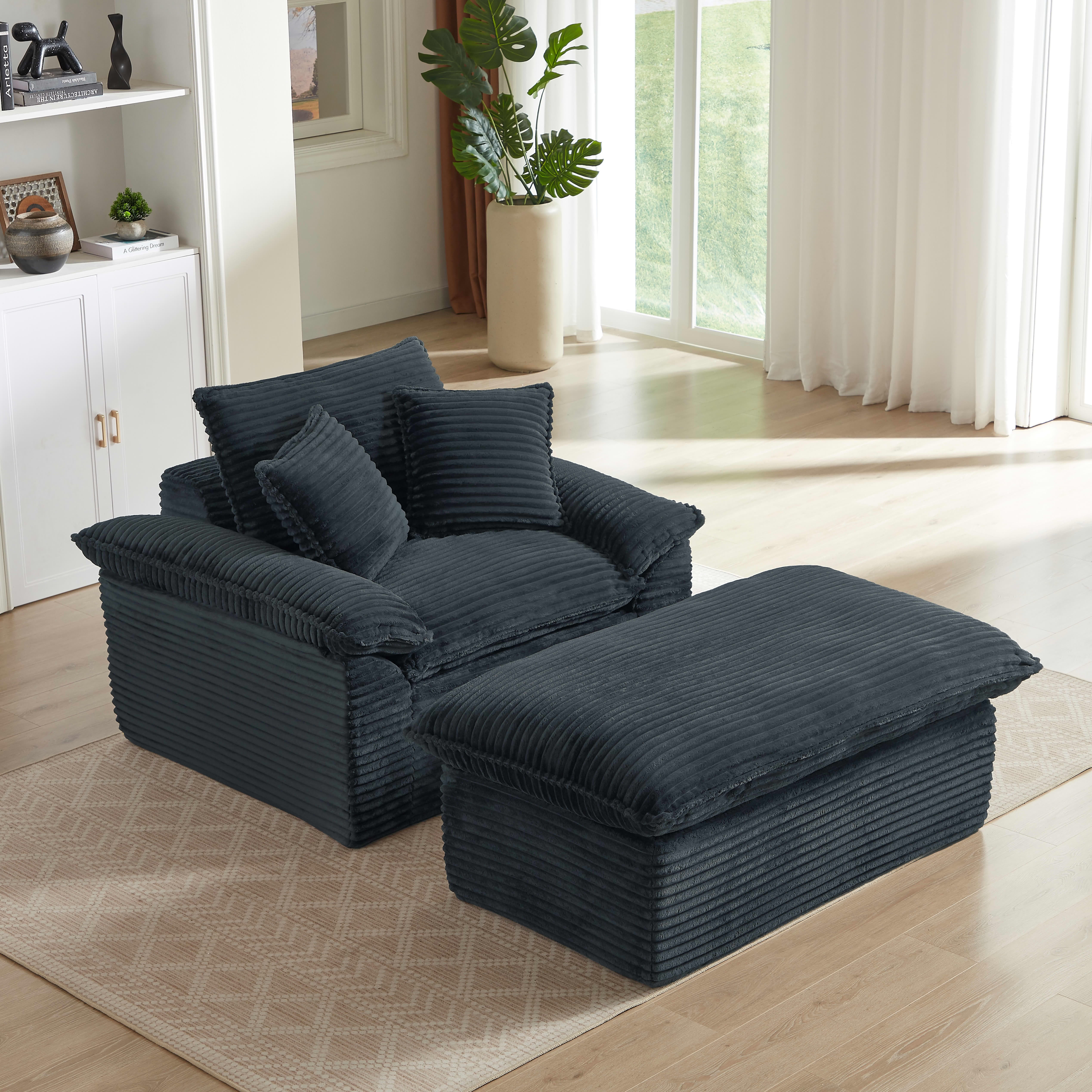 MAYEERTY Corduroy Modular Sofa, Oversized Single Chaise Lounge with Activity Footrest for Apartment, 52" Dark Gray