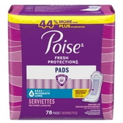 Poise Incontinence Pads for Women, 4 Drop Moderate Absorbency, Long Length, 78 Count