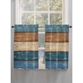 thumbnail image 5 of Farmhouse Navy Blue Brown Bathroom Window Curtain, Vintage Wooden Striped Light Filtering Coffee Kitchen Curtains, Bedroom Living Room Curtains 2 Panel 84"x54", 5 of 6