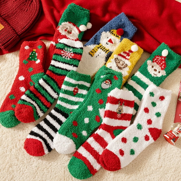 Christmas Fuzzy Cozy Socks for Women Fluffy Plush Warm Fun Colorful ...