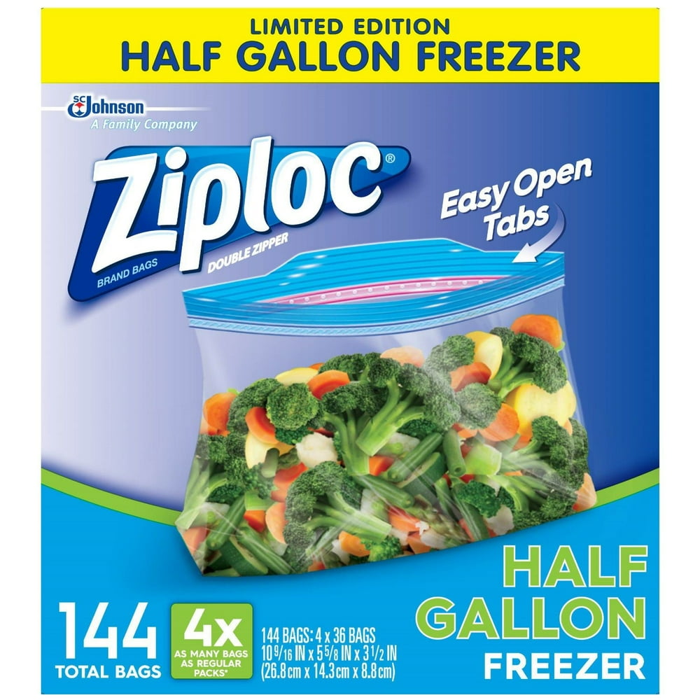 Ziploc Half Gallon Freezer Bags (4 boxes of 36 bags Total of 144 bags