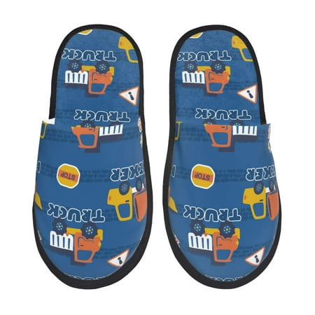 

Yiaed Construction Vehicles Print Unisex House Slippers Slip on Warm Shoes Indoor Outdoor with Anti-slip sole-Large