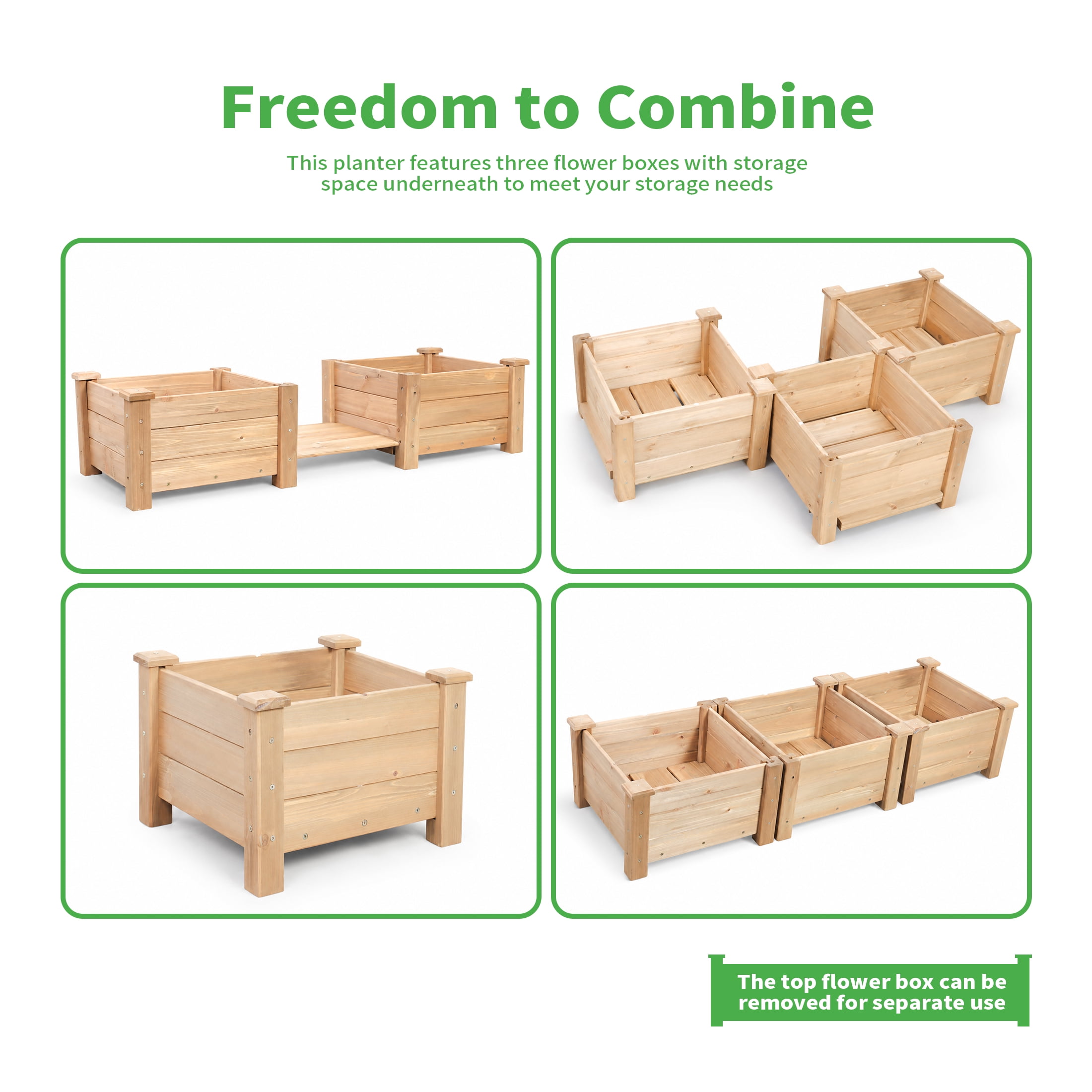 ORFELD 43.8" Solid Wood Garden Bed with 3 Separate Planter Boxes for Flexible Combination, Garden Box for Outdoors, Gardens, Courtyards, and Balconies