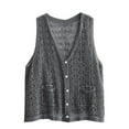 thumbnail image 4 of felwors Womens Ethnic Knit Sweater Vest Hollow Cardigan Vest Single Breasted Pocket Top Grey, One Size, 4 of 5