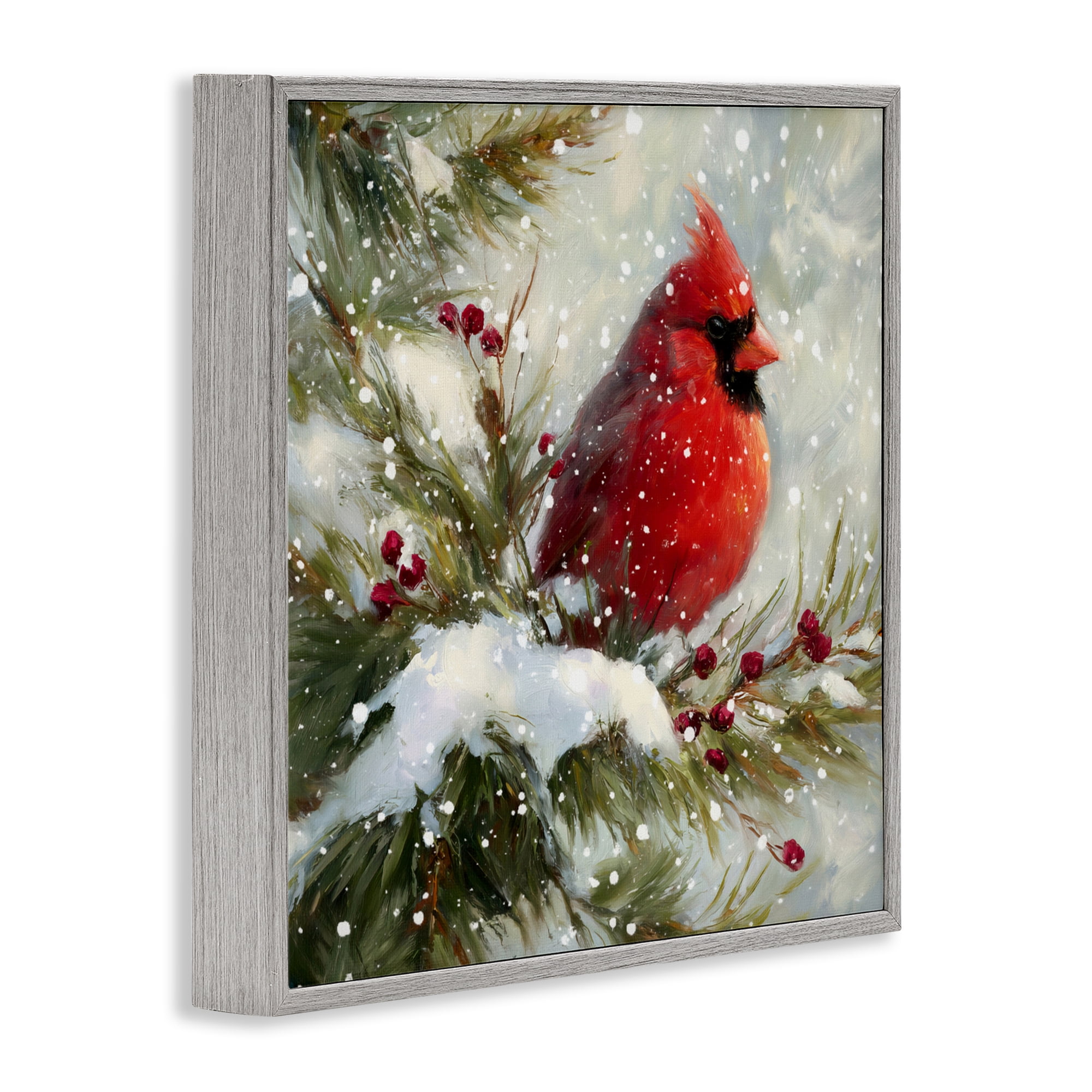 Stupell Industries Winter's Red Jewel Gray Framed Giclee Art, design by Tina LeCour