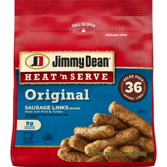 Jimmy Dean Heat 'N Serve Original Pork Breakfast Sausage Links, 36 Count (Frozen)