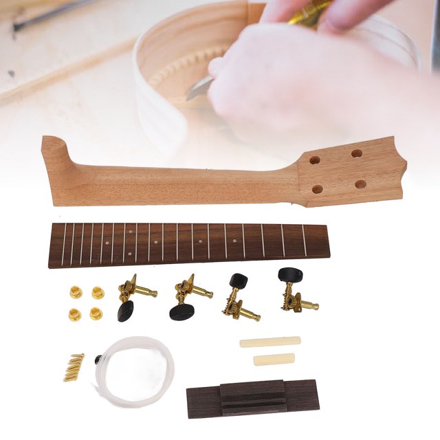 Ukulele Neck Making Kit, Easy Assembly Rosewood Fretboard Orguman Ukulele Neck Kit for Home