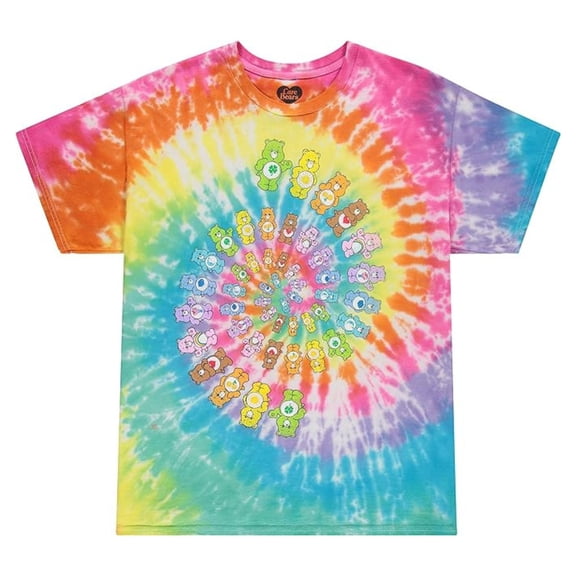 Care Bears Men's Tie-Dye T-shirt, Printed Spiral Care Bears Shirt Rainbow Swirl Dye – S
