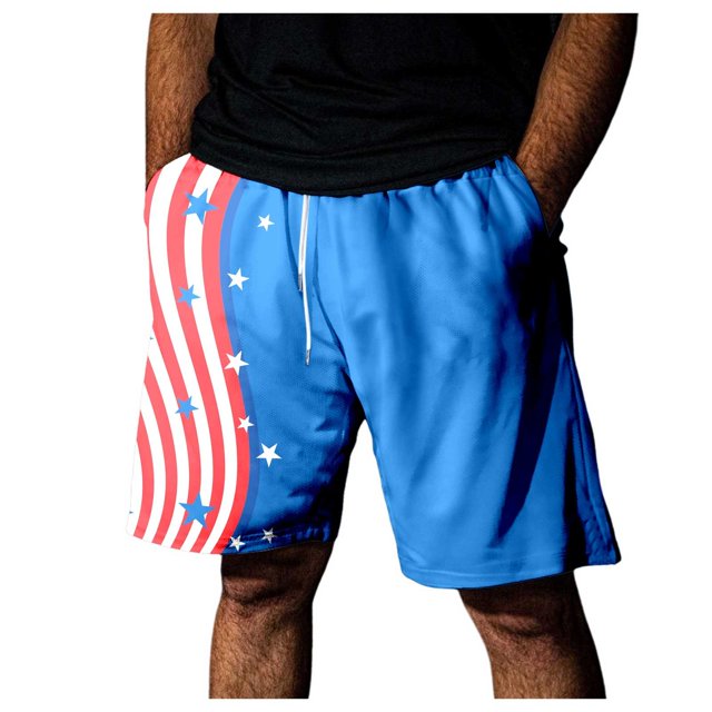 Wyzesi Cargo Shorts for Men 11 Inch Inseam Male Spring and Summer Independence Day Color Beach Pants Drawstring Elastic Waist Breathable Soft Short Daily Streetwear Tie Pocket Casual Shorts