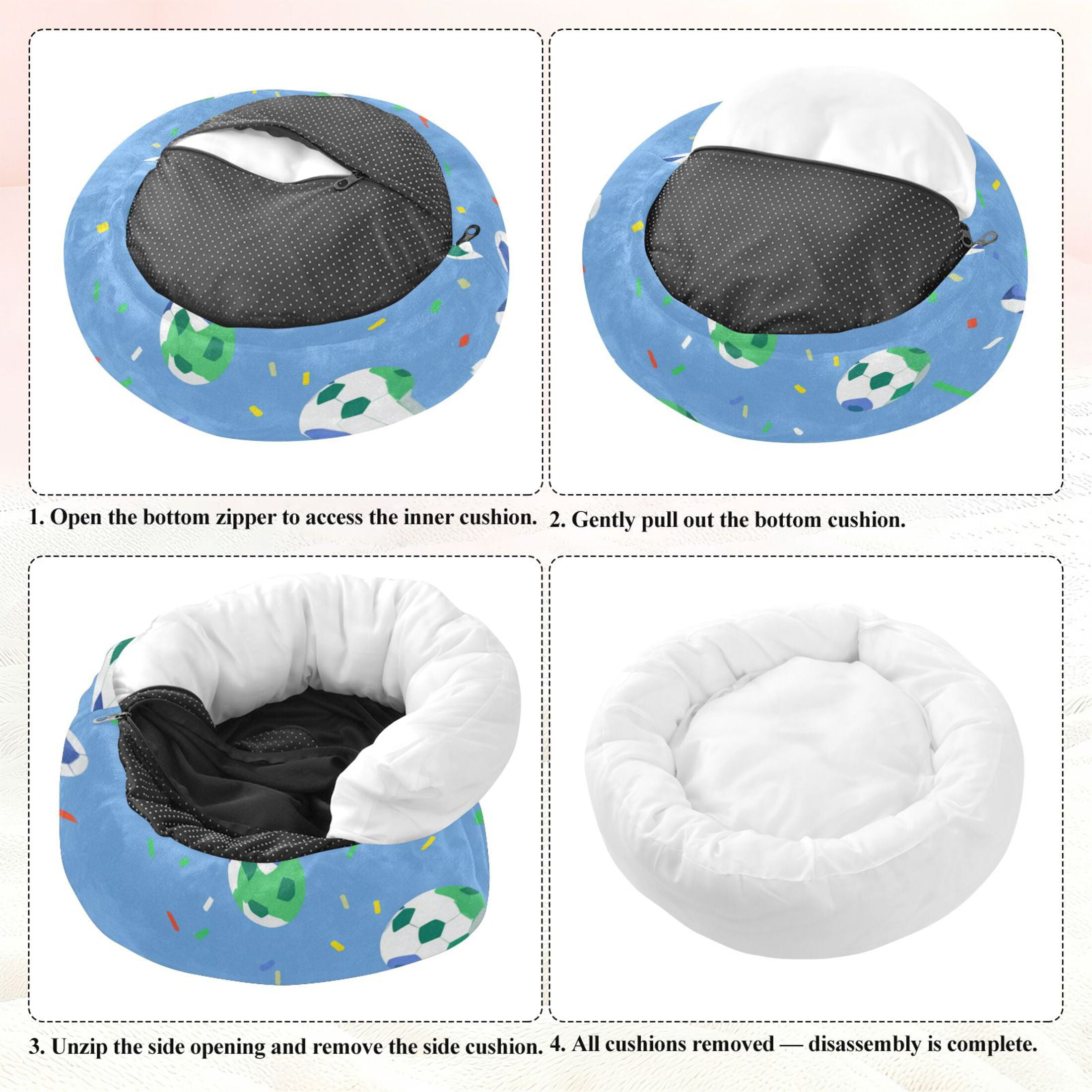 Iauyy Pet Couch Donut Cat Bed for Indoor Cats/Small Dogs Washable & Machine with Non-slip Bottom Calming Cat Furniture, Football Illustration (M)