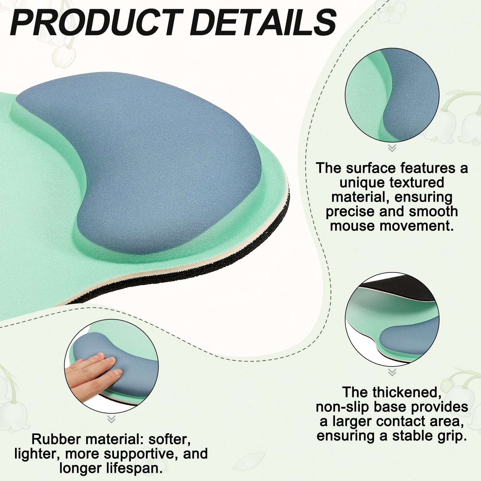 Ergonomic Wrist Rest Set, Memory Foam Mouse Pad and Keyboard Wrist Rest Support Hand Waterproof Cup Pad Non-slip for Office Computer Gaming Home Desk Accessory, Sea Blue