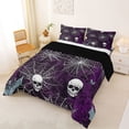 thumbnail image 2 of Homewish Gothic Halloween Spider Web Queen Comforter Set,Skull Bat Pattern Comforter Sets Queen,Purple Black White,Black Reversible,3pcs,1 Comforter and 2 Pillowcases, 2 of 7