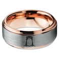thumbnail image 2 of Tungsten Otter Otters Sea Animals Ring 8mm Men Women Comfort Fit 18k Rose Gold Step Bevel Edge Brushed Polished, 2 of 4