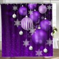 thumbnail image 3 of Merry Christmas Shower Curtain Purple Christmas Balls Snowflake Xmas Winter Holiday Bathroom Decor Set with Hooks 72"x72", 3 of 7