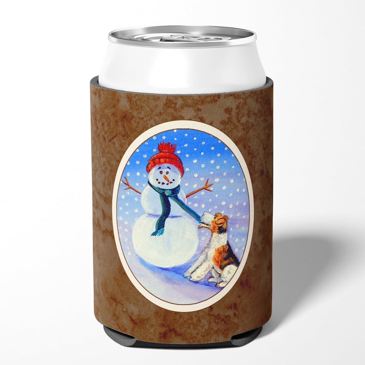Caroline's Treasures 7156CC Snowman with  Fox Terrier Can or Bottle Hugger, Can Hugger, multicolor