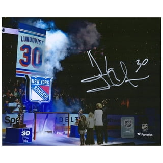 Henrik Lundqvist New York Rangers Autographed Fanatics Authentic 16 x 20  Blue Jersey in Net Photograph with Multiple Inscriptions - Limited Edition  #30 of 30