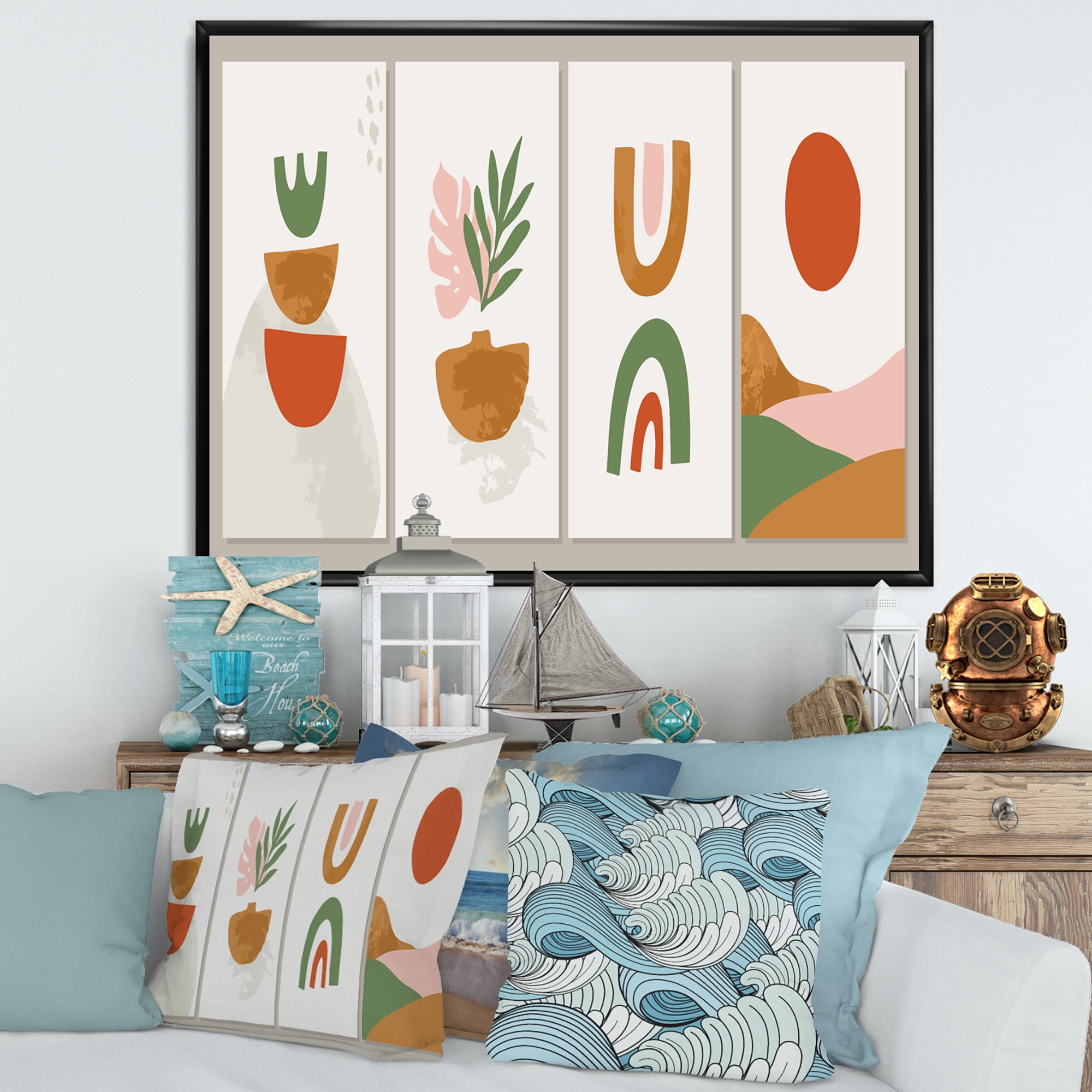 Designart 'Compostion Minimalistic of Organic Shapes VI' Modern Framed Canvas Wall Art Print