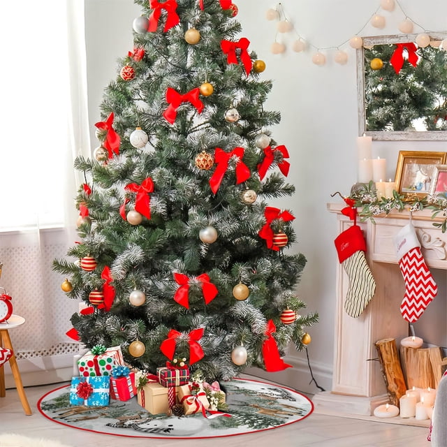Durable Christmas Tree Skirt for Holiday Celebrations Crafted from Short Plush Material with Shimmering Sequins Simple Installation and Storage Creates Beautiful Backdrop for Presents Ideal for Home