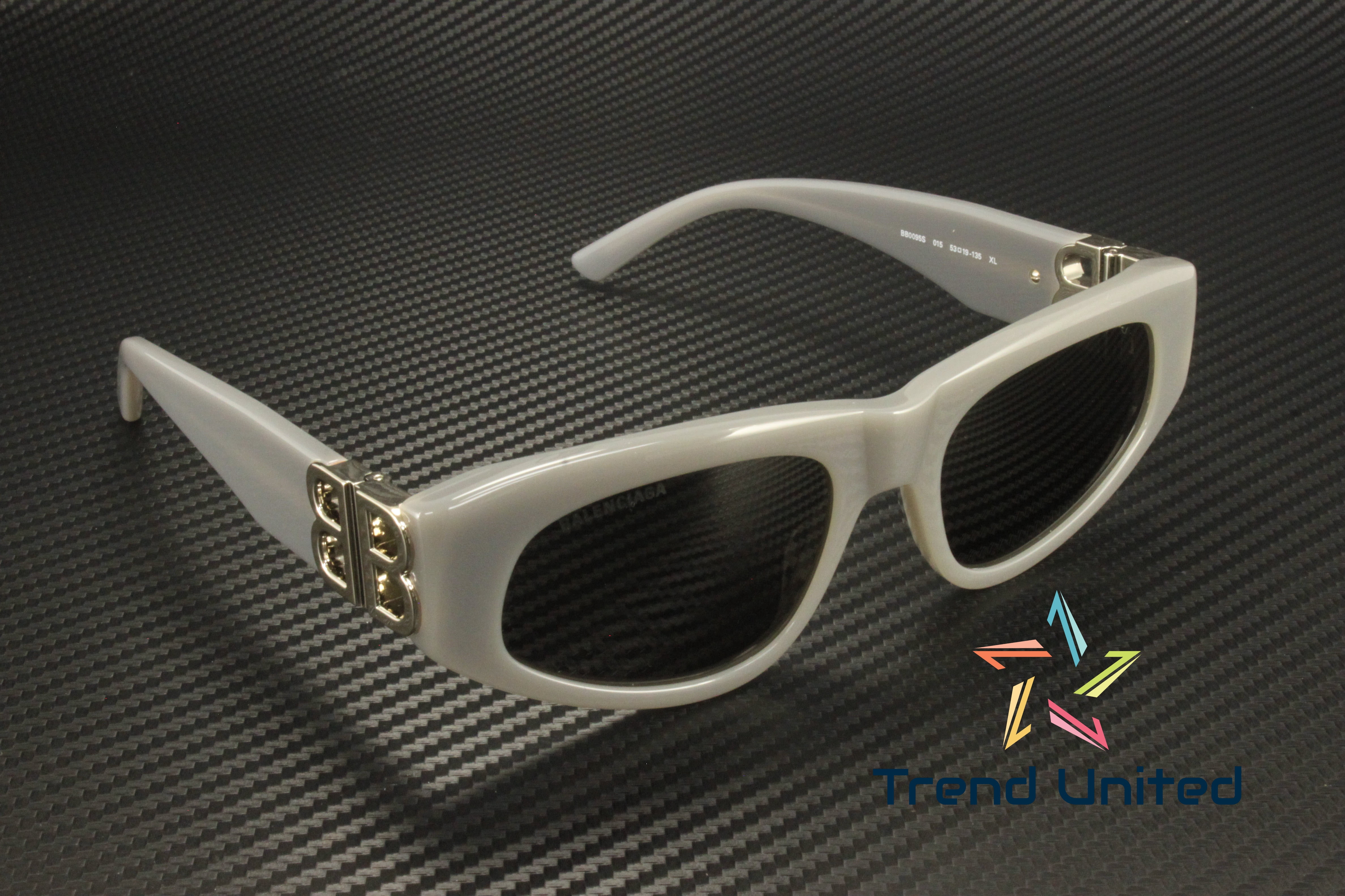 BALENCIAGA BB0095S 015 Cat Eye Recycled Grey Silver 53 mm Women's Sunglasses