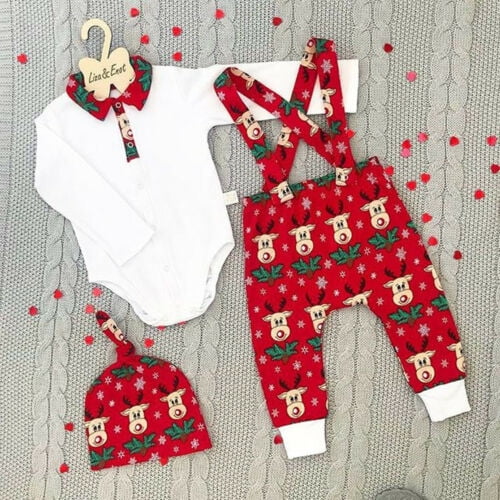 USA Christmas Toddler Baby Boys Girls Romper T-shirt Long Pants Outfits Clothes 