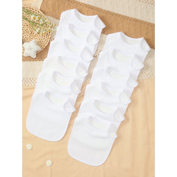 12-Pack Solid Color Bibs with Adjustable Buttons, DIY Bibs, Can be Painted or Embroidered to Create Beautiful and Unique Bibs for Your Baby
