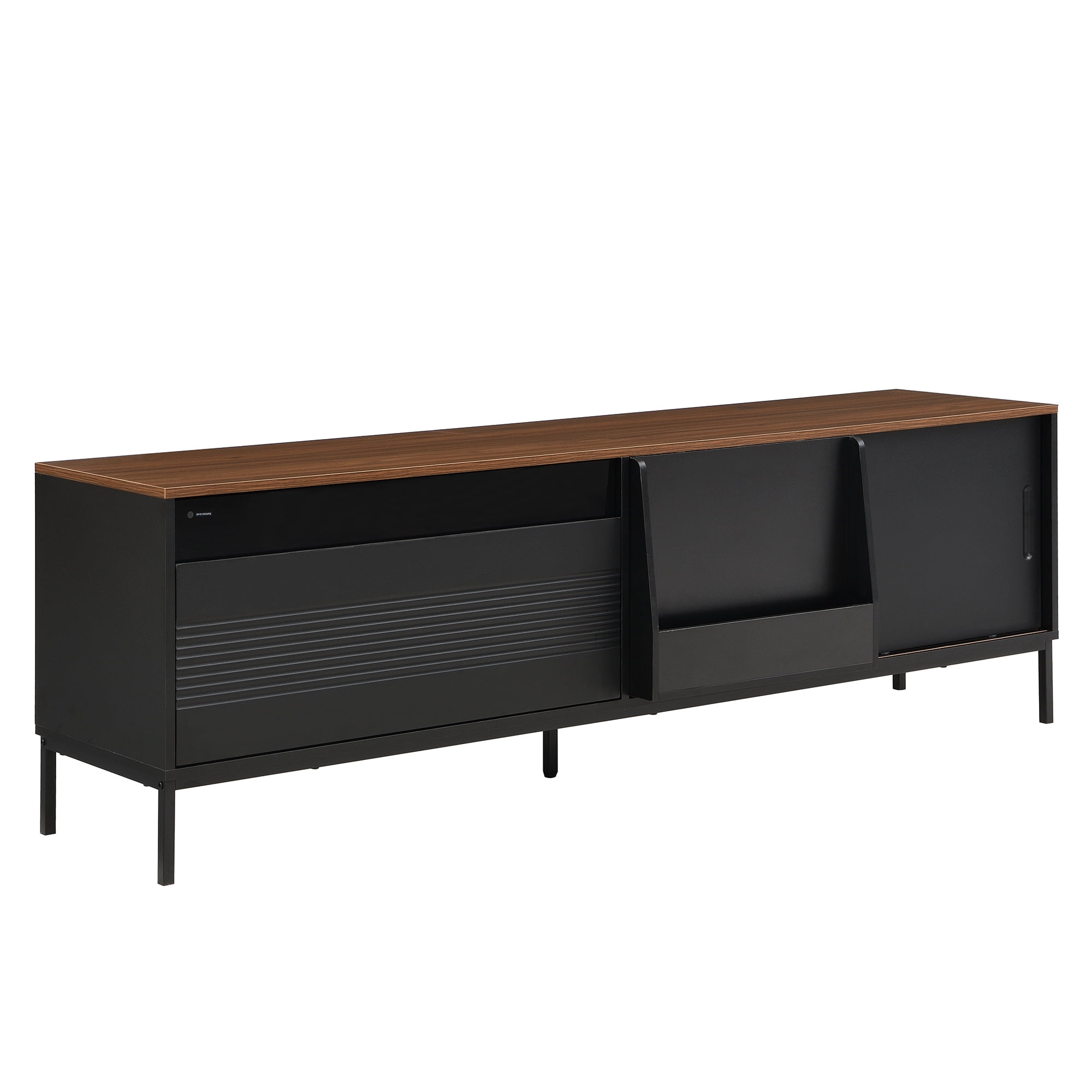 TV Stand 70.8 Inch, Entertainment Center with Sliding Doors and Adjustable Shelves, Media Console for TVs up to 75 Inch, Living Room Furniture, Black